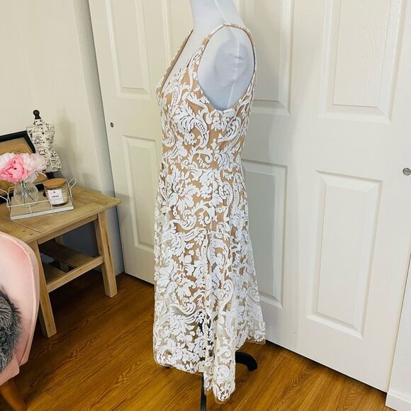 Dress The Population Blair Dress White Nude Sequin Lace Fit and Flare Dress Size - Picture 3 of 12